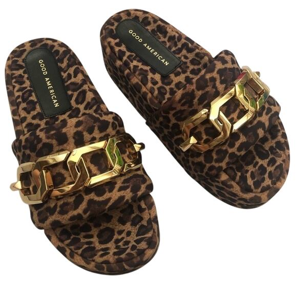 Good American Leopard Chain Platform Slide Sandal NEW - Picture 2 of 9